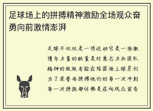 足球场上的拼搏精神激励全场观众奋勇向前激情澎湃